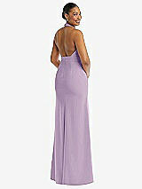 Rear View Thumbnail - Pale Purple Plunge Neck Halter Backless Trumpet Gown with Front Slit