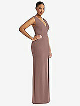 Side View Thumbnail - Sienna Deep V-Neck Closed Back Crepe Trumpet Gown with Front Slit