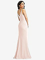 Rear View Thumbnail - Blush Skinny Strap Deep V-Neck Crepe Trumpet Gown with Front Slit