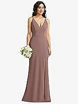 Alt View 1 Thumbnail - Sienna Skinny Strap Deep V-Neck Crepe Trumpet Gown with Front Slit