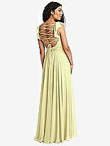 Front View Thumbnail - Butter Yellow Shirred Cross Bodice Lace Up Open-Back Maxi Dress with Flutter Sleeves