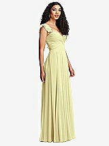 Side View Thumbnail - Butter Yellow Shirred Cross Bodice Lace Up Open-Back Maxi Dress with Flutter Sleeves