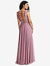 Front View Thumbnail - Dusty Pink Shirred Cross Bodice Lace Up Open-Back Maxi Dress with Flutter Sleeves