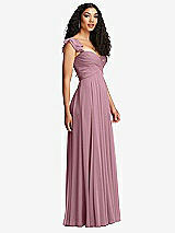 Side View Thumbnail - Dusty Pink Shirred Cross Bodice Lace Up Open-Back Maxi Dress with Flutter Sleeves