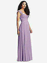 Side View Thumbnail - Pale Purple Shirred Cross Bodice Lace Up Open-Back Maxi Dress with Flutter Sleeves