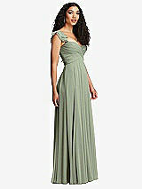 Side View Thumbnail - Sage Shirred Cross Bodice Lace Up Open-Back Maxi Dress with Flutter Sleeves