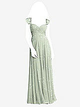 Rear View Thumbnail - Vintage Primrose Sage Shirred Cross Bodice Lace Up Open-Back Maxi Dress with Flutter Sleeves