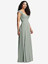 Side View Thumbnail - Willow Green Shirred Cross Bodice Lace Up Open-Back Maxi Dress with Flutter Sleeves