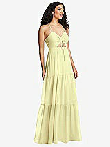 Alt View 1 Thumbnail - Butter Yellow Drawstring Bodice Gathered Tie Open-Back Maxi Dress with Tiered Skirt