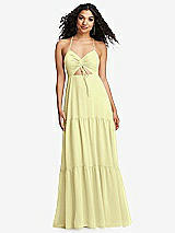 Alt View 2 Thumbnail - Butter Yellow Drawstring Bodice Gathered Tie Open-Back Maxi Dress with Tiered Skirt