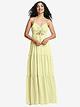 Front View Thumbnail - Butter Yellow Drawstring Bodice Gathered Tie Open-Back Maxi Dress with Tiered Skirt