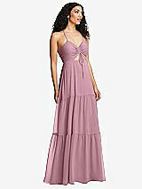 Alt View 1 Thumbnail - Dusty Pink Drawstring Bodice Gathered Tie Open-Back Maxi Dress with Tiered Skirt