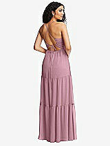 Rear View Thumbnail - Dusty Pink Drawstring Bodice Gathered Tie Open-Back Maxi Dress with Tiered Skirt