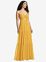 Alt View 1 Thumbnail - NYC Yellow Drawstring Bodice Gathered Tie Open-Back Maxi Dress with Tiered Skirt
