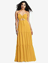 Alt View 2 Thumbnail - NYC Yellow Drawstring Bodice Gathered Tie Open-Back Maxi Dress with Tiered Skirt