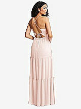 Rear View Thumbnail - Blush Drawstring Bodice Gathered Tie Open-Back Maxi Dress with Tiered Skirt