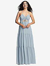 Front View Thumbnail - Mist Drawstring Bodice Gathered Tie Open-Back Maxi Dress with Tiered Skirt