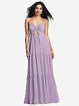 Alt View 2 Thumbnail - Pale Purple Drawstring Bodice Gathered Tie Open-Back Maxi Dress with Tiered Skirt