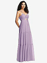 Side View Thumbnail - Pale Purple Drawstring Bodice Gathered Tie Open-Back Maxi Dress with Tiered Skirt