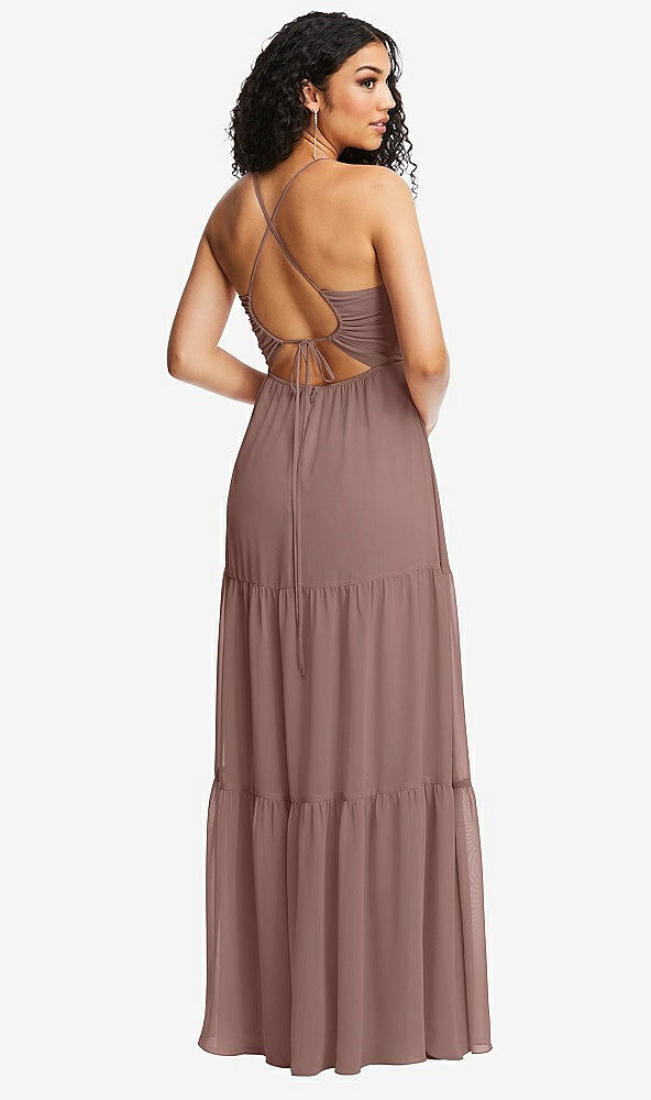 Back View - Sienna Drawstring Bodice Gathered Tie Open-Back Maxi Dress with Tiered Skirt