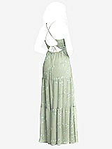 Rear View Thumbnail - Vintage Primrose Sage Drawstring Bodice Gathered Tie Open-Back Maxi Dress with Tiered Skirt