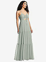Alt View 1 Thumbnail - Willow Green Drawstring Bodice Gathered Tie Open-Back Maxi Dress with Tiered Skirt
