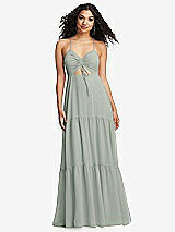 Alt View 2 Thumbnail - Willow Green Drawstring Bodice Gathered Tie Open-Back Maxi Dress with Tiered Skirt
