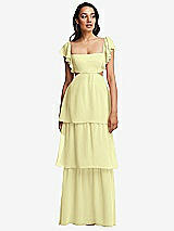 Front View Thumbnail - Butter Yellow Flutter Sleeve Cutout Tie-Back Maxi Dress with Tiered Ruffle Skirt