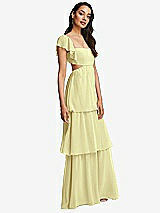 Side View Thumbnail - Butter Yellow Flutter Sleeve Cutout Tie-Back Maxi Dress with Tiered Ruffle Skirt