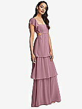 Side View Thumbnail - Dusty Pink Flutter Sleeve Cutout Tie-Back Maxi Dress with Tiered Ruffle Skirt