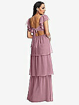 Rear View Thumbnail - Dusty Pink Flutter Sleeve Cutout Tie-Back Maxi Dress with Tiered Ruffle Skirt