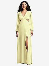 Front View Thumbnail - Butter Yellow Long Puff Sleeve Cutout Waist Chiffon Maxi Dress 