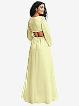 Rear View Thumbnail - Butter Yellow Long Puff Sleeve Cutout Waist Chiffon Maxi Dress 