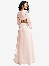 Rear View Thumbnail - Blush Long Puff Sleeve Cutout Waist Chiffon Maxi Dress 