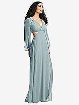 Side View Thumbnail - Morning Sky Long Puff Sleeve Cutout Waist Chiffon Maxi Dress 