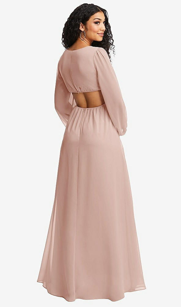 Back View - Toasted Sugar Long Puff Sleeve Cutout Waist Chiffon Maxi Dress 