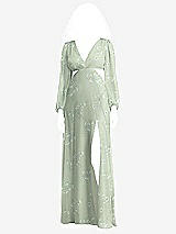 Front View Thumbnail - Vintage Primrose Sage Long Puff Sleeve Cutout Waist Chiffon Maxi Dress 