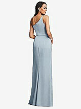 Rear View Thumbnail - Mist One-Shoulder Draped Skirt Satin Trumpet Gown