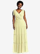 Alt View 1 Thumbnail - Butter Yellow Bow-Shoulder Faux Wrap Maxi Dress with Tiered Skirt