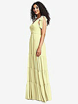 Side View Thumbnail - Butter Yellow Bow-Shoulder Faux Wrap Maxi Dress with Tiered Skirt