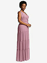 Alt View 2 Thumbnail - Dusty Pink Bow-Shoulder Faux Wrap Maxi Dress with Tiered Skirt