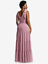 Alt View 3 Thumbnail - Dusty Pink Bow-Shoulder Faux Wrap Maxi Dress with Tiered Skirt