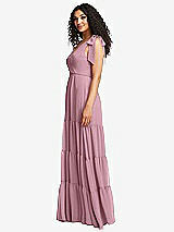 Side View Thumbnail - Dusty Pink Bow-Shoulder Faux Wrap Maxi Dress with Tiered Skirt