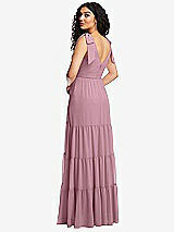 Rear View Thumbnail - Dusty Pink Bow-Shoulder Faux Wrap Maxi Dress with Tiered Skirt