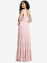 Rear View Thumbnail - Ballet Pink Bow-Shoulder Faux Wrap Maxi Dress with Tiered Skirt