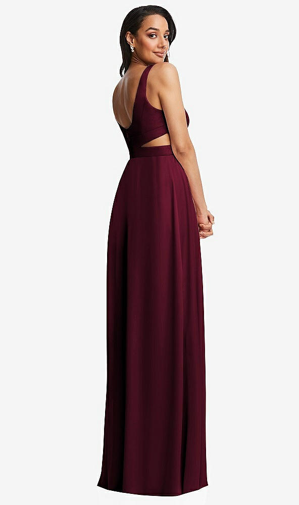 Back View - Cabernet Open Neck Cross Bodice Cutout  Maxi Dress with Front Slit