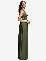 Side View Thumbnail - Olive Green Open Neck Cross Bodice Cutout  Maxi Dress with Front Slit
