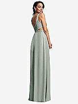 Rear View Thumbnail - Willow Green Open Neck Cross Bodice Cutout  Maxi Dress with Front Slit