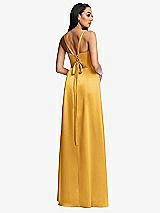 Rear View Thumbnail - NYC Yellow Lace Up Tie-Back Corset Maxi Dress with Front Slit