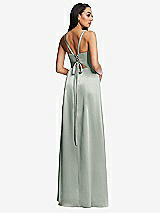 Rear View Thumbnail - Willow Green Lace Up Tie-Back Corset Maxi Dress with Front Slit